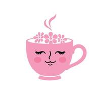 Softness and Warmth Concept With Smiling Teacup and Delicate Tulips vector