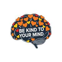 Human Brain Shape Filled with Colorful Hearts Representing Self Care and Wellbeing Concept vector