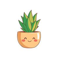 A green, spiky plant in a happy beige pot with small ears and a sweet smile, suggesting attentiveness and value vector