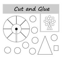 DIY worksheet. Color, cut parts of the image and glue on the paper. illustration of the Ferris wheel. vector