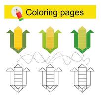 Educational game for kids. Go through the maze and color a cartoon corn according to the pattern. vector