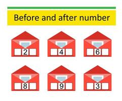 What comes Before and After. Number range up to 10. vector