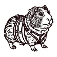 Guinea pig in harness displayed in detailed line art vector