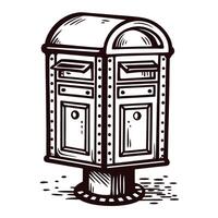 Vintage mailbox drawing with detailed lines and classic design on white background vector