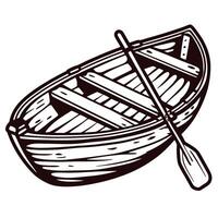 Vintage rowboat with single oar illustrated in black and white on white background vector