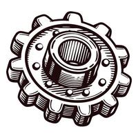 Intricate gear with crosshatch design in black and white vector