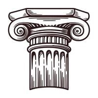 Detailed of classical ionic column capital with volutes and ornamental design vector