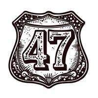 Vintage shield emblem with intricate number 47 design vector