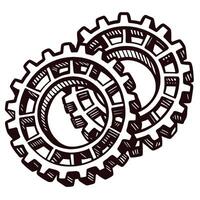Intricate mechanical gears interlocked in detailed engraving vector
