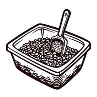 Litter box with scoop in simple line art vector