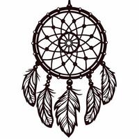 Dreamcatcher with intricate web and feather details in black silhouette design vector