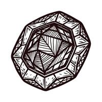 Intricate geometric gemstone design with faceted details in black and white line art vector