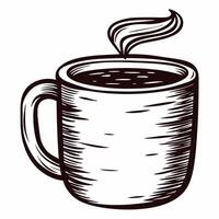 Stylized coffee mug with steam in black and white line art design vector