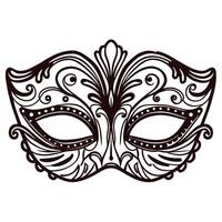 Ornate venetian mask with intricate swirl design in black and white vector