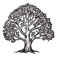 Leafy tree with intricate branch patterns in black and white vector
