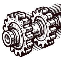 Intricate gear mechanism with interlocking cogs in black and white design vector