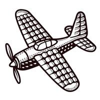 Vintage stippled airplane with propeller and detailed wing pattern vector