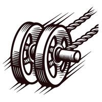 Vintage pulley system with rope in motion design vector