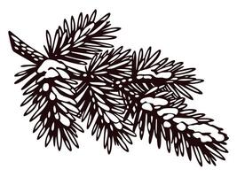 Detailed of pine tree branch with snow covered needles vector