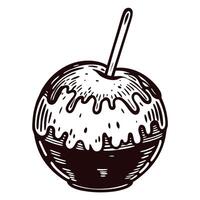 Hand drawn candy apple with stick and caramel drip on white background vector