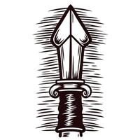 Intricately designed spearhead with textured background in black and white vector