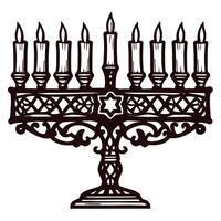 Elegant menorah with nine lit candles in ornate design for hanukkah celebration vector