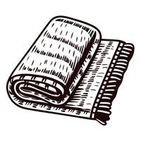 Detailed of a folded blanket draped with tassels in black and white design vector