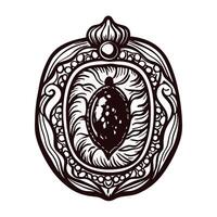 Intricate black and white almond in patterned frame drawing vector