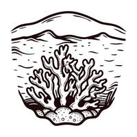 Detailed of coral underwater in marine seascape with ocean waves vector
