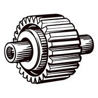 Detailed of a mechanical gear with interlocking teeth design in black and white vector