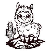Adorable llama in desert landscape with cactus vector