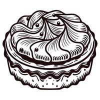 Intricate black and white of a decorative tart with swirling frosting patterns vector