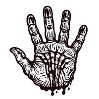 Illustrated skeleton hand with artistic details and dripping effect in black and white design vector