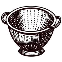 Vintage metal colander with hand drawn design and detailed texture vector