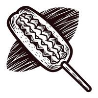 Detailed sketch of a corn dog with mustard on a stick vector