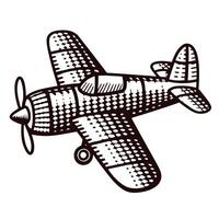 Vintage airplane with detailed textile pattern design in black and white vector
