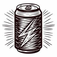 Monochrome sketch of energy drink can with lightning motif vector