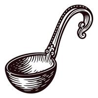 Vintage hand drawn ladle with ornate handle in monochrome design vector