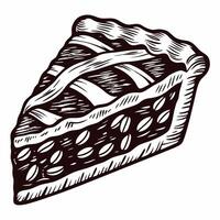 Delicious slice of berry pie with lattice crust sketch in black and white vector