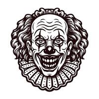 Creepy clown with detailed face and ruffled collar vector