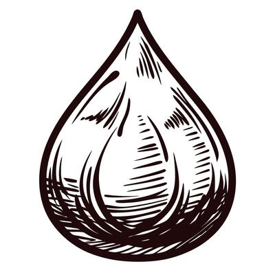 Intricate black and white teardrop shaped line art design with detailed patterns