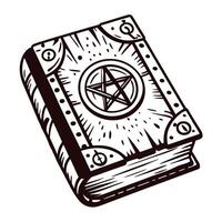 Wooden spellbook with pentagram emblem and ornate design vector