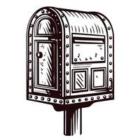Vintage metal mailbox design with rivets and rounded top on post vector