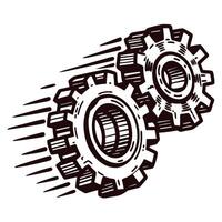 Interlocking gears in motion showcasing industrial engineering concepts vector