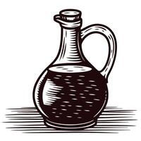 Vintage oil bottle sketch with textured shading on white background vector