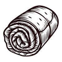 Detailed sketch of rolled fabric, monochrome of soft textile material vector