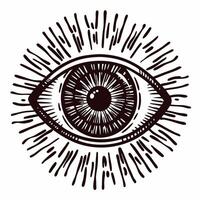 Vintage eye with radiant patterns in black and white vector