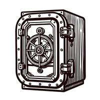 Vintage safe with intricate lock mechanism in black and white vector