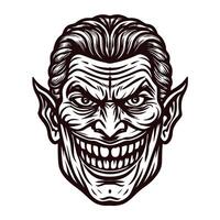 Sinister grinning villain head with sharp features and menacing expression vector