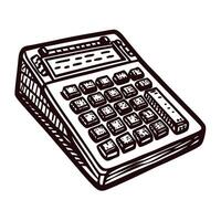 of a retro electronic calculator with detailed keypad design in black and white vector